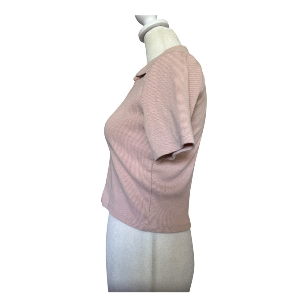 Zara Blush Pink Ribbed Crop Polo Top Size Large - Picture 4 of 6